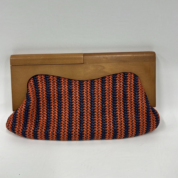 Urban Expressions Marina Clutch Woven Straw Handbag MOD Wood Handle - Picture 2 of 11